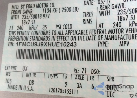 2017 Ford Escape Titanium from USA, damaged, VIN 1FMCU9J9XHUE10243